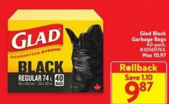 Walmart Glad Black Garbage Bags 40-pack offer