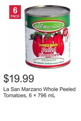 Costco La san marzano whole peeled tomatoes, 6 × 796 ml offer