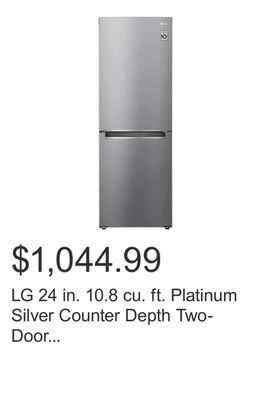 Costco Lg 24 in. 10.8 cu. ft. platinum silver counter depth two-door bottom mount refrigerator with multi air-flow technology offer