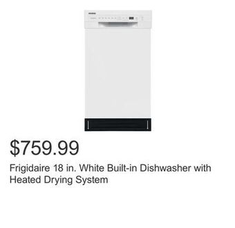 Costco Frigidaire 18 in. white built-in dishwasher with heated drying system offer
