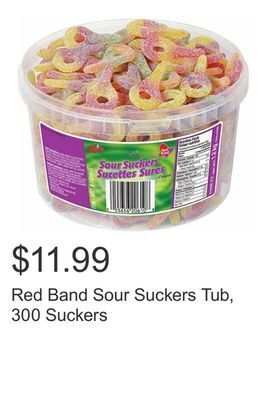 Costco Red band sour suckers tub, 300 suckers offer