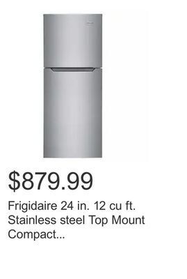 Costco Frigidaire 24 in. 12 cu ft. stainless steel top mount compact refrigerator with spacewise adjustable glass shelving offer