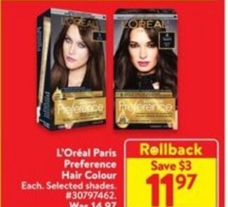 Walmart L'Oréal Paris Preference Hair Colour offer