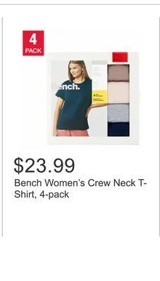 Costco Bench women's crew neck t-shirt, 4-pack offer