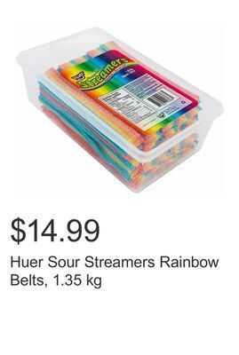 Costco Huer sour streamers rainbow belts, 1.35 kg offer