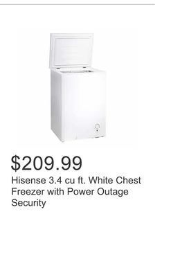 Costco Hisense 3.4 cu ft. white chest freezer with power outage security offer