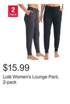 Costco Lolë women's lounge pant, 2-pack offer