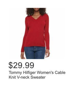 Costco Tommy hilfiger women's cable knit v-neck sweater offer