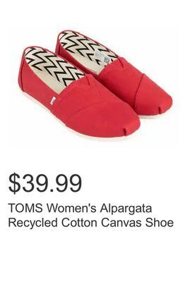 Costco Toms women's alpargata recycled cotton canvas shoe offer