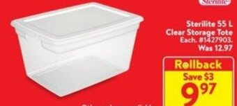 Walmart Sterilite 55 L Clear Storage Tote offer