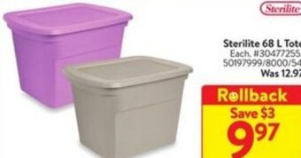 Walmart Sterilite 68L Tote offer