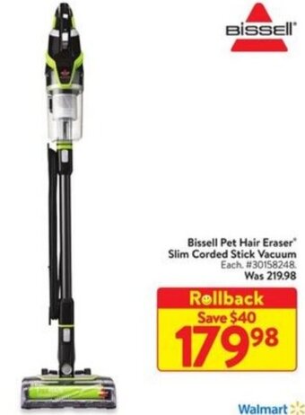 Walmart Bissell Pet Hair Eraser Slim Corded Stick Vacuum offer