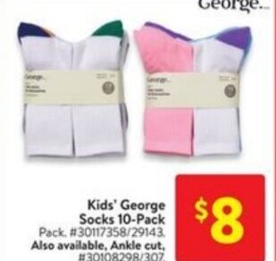 Walmart Kids' George Socks 10-Pack offer