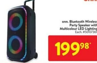 Walmart onn. Bluetooth Wireless Party Speaker with Multicolour LED Lighting offer