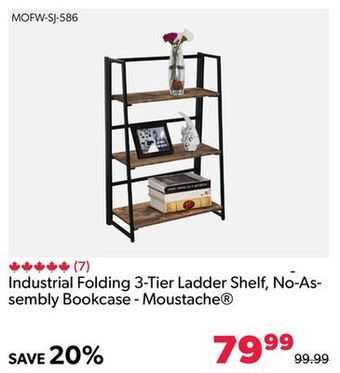 Shopper+ Industrial folding 3-tier ladder shelf, no-assembly bookcase - moustache offer