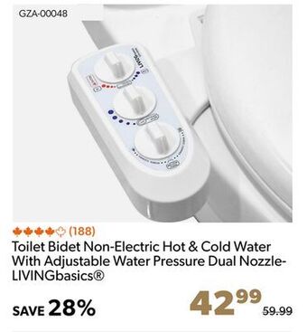 Shopper+ Toilet bidet non-electric hot & cold water with adjustable water pressure dual nozzle-livingbasics offer