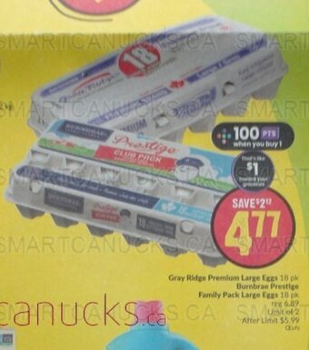 FreshCo Gray Ridge Premium Large Eggs or Burnbrae Prestige Family Pack Large Eggs offer
