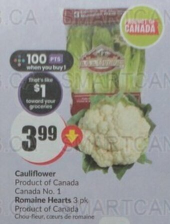 FreshCo Cauliflower or Romaine Hearts offer