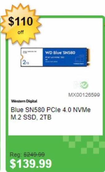Blue SN580 PCIe 4.0 NVMe M.2 SSD, 2TB