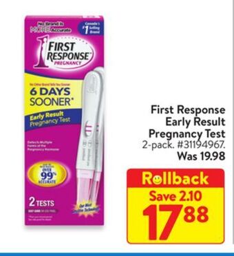 Walmart First response early result pregnancy test offer