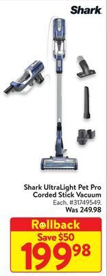 Walmart Shark ultralight pet pro corded stick vacuum offer
