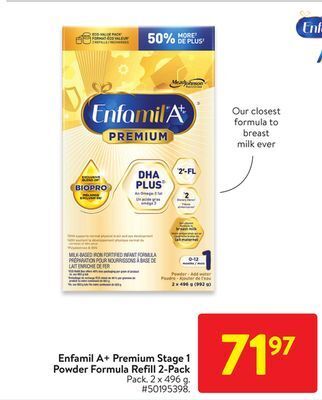 Walmart Enfamil a+ premium stage 1 powder formula refill 2-pack offer