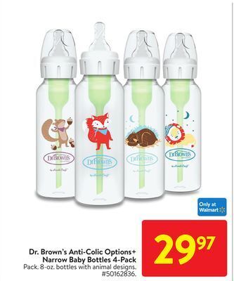 Walmart Dr. brown's anti-colic options+ narrow baby bottles 4-pack offer
