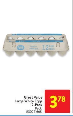 Walmart Great value large white eggs 12-pack offer