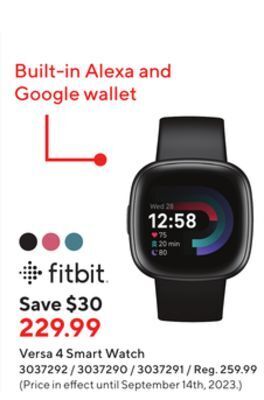 Staples Fitbit versa 4 smart watch offer