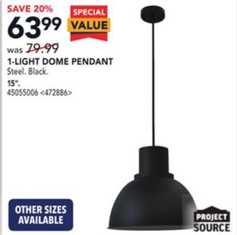 Lowe's Project source 1-light dome pendant offer