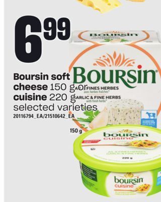Loblaws Boursin soft cheese 150 g or cuisine 220 g offer