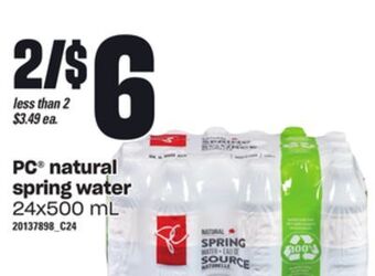 Loblaws Pc natural spring water, 24x500 ml offer