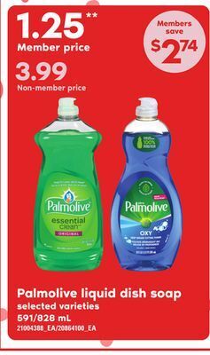 Loblaws Palmolive liquid dish soap, 591/828 ml offer