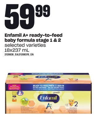 Loblaws Enfamil a+ ready-to-feed baby formula stage 1 & 2, 18x237 ml offer