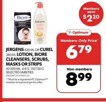 Real Canadian Superstore Jergens, 620 ml or curel, 380 ml lotion, biore cleansers, scrubs, masks or strips, 50-200 ml, 4-8's, 110/130 g offer