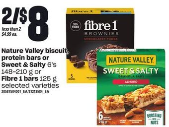 Loblaws Nature valley biscuit, protein bars or sweet & salty, 6's 148-210 g or fibre 1 bars, 125 g offer