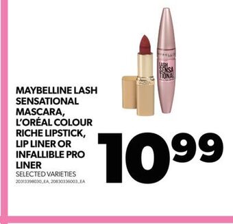 Real Canadian Superstore Maybelline lash sensational mascara, l'oréal colour riche lipstick, lip liner or infallible pro liner offer