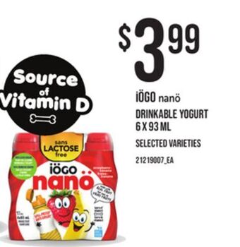 Loblaws Iögo nanö drinkable yogurt, 6 x 93 ml offer