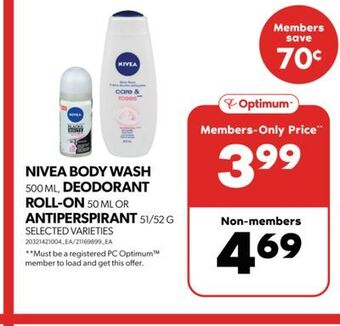 Real Canadian Superstore Nivea body wash 500 ml, deodorant roll-on, 50 ml or antiperspirant, 51/52 g offer