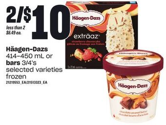 Loblaws Häagen-dazs, 414-450 ml or bars 3/4's offer
