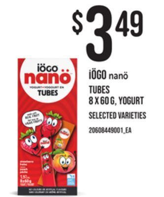 Loblaws Iögo nanö tubes, 8 x 60 g, yogurt offer