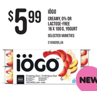 Loblaws Iögo creamy, 0% or lactose-free, 16 x 100 g, yogurt offer