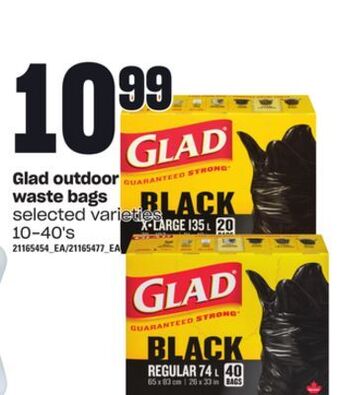 Loblaws Glad outdoor waste bags, 10-40's offer