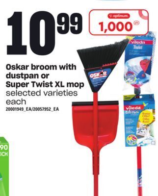 Loblaws Oskar broom with dustpan or super twist xl mop offer