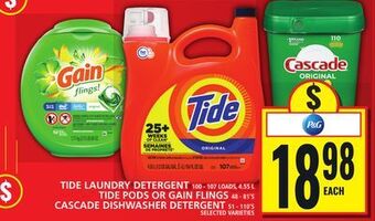 Food Basics Tide laundry detergent or tide pods or gain flings or cascade dishwasher detergent offer