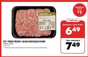 Real Canadian Superstore Pc free from lean ground pork,454 g offer