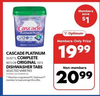 Real Canadian Superstore Cascade platinum, 51/67's, complete, 90's or original, 110's dishwasher tabs offer