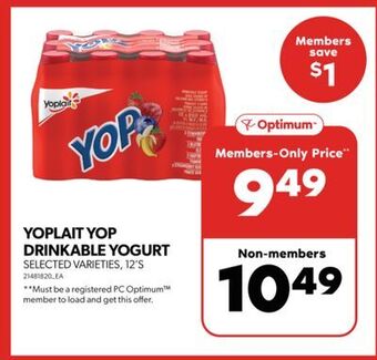 Real Canadian Superstore Yoplait yop drinkable yogurt, 12's offer