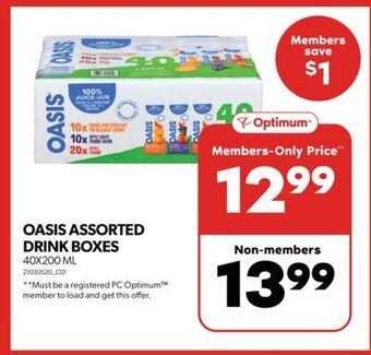 Real Canadian Superstore Oasis assorted drink boxes, 40x200 ml offer
