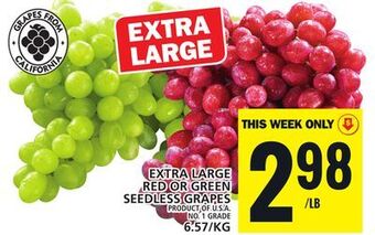 Food Basics Extra large red or green seedless grapes offer